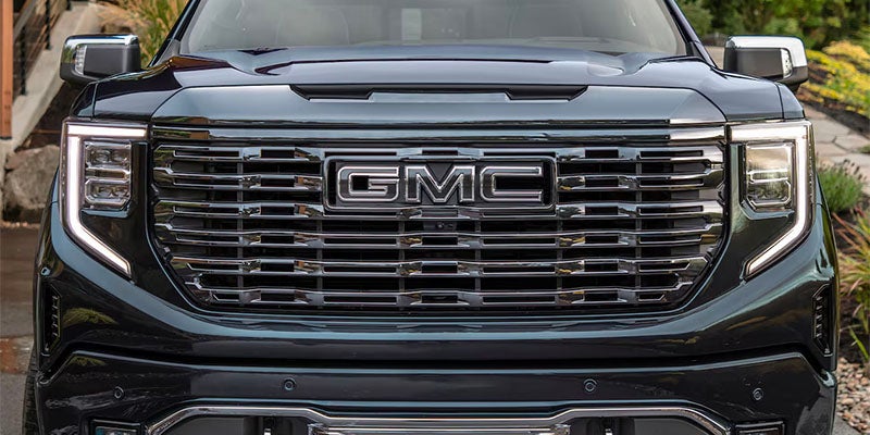 Close up of the front grill of a 2025 GMC Sierra 1500